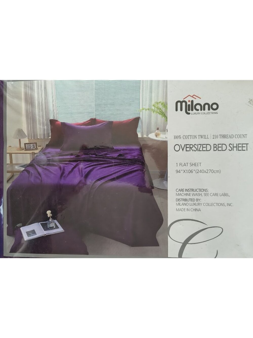 NEW Milano Luxury Collection 100% Cotton Twill Purple Oversized 210 Thread Count